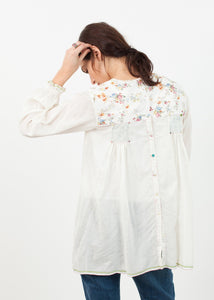 Floral Front Peasant Blouse in White
