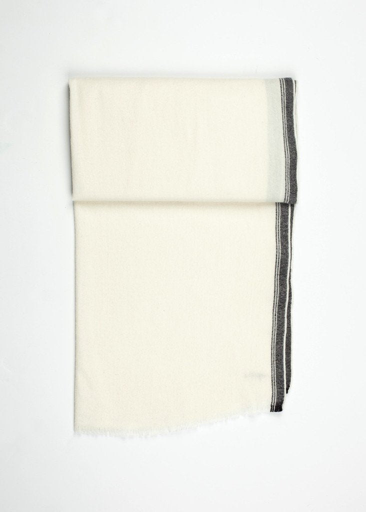 Edged Wool Scarf in Off White